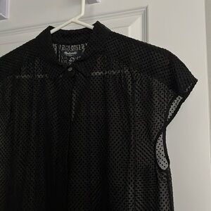 NWT Madewell 1937 Silk Swiss Dot Blouse Top Black Size S